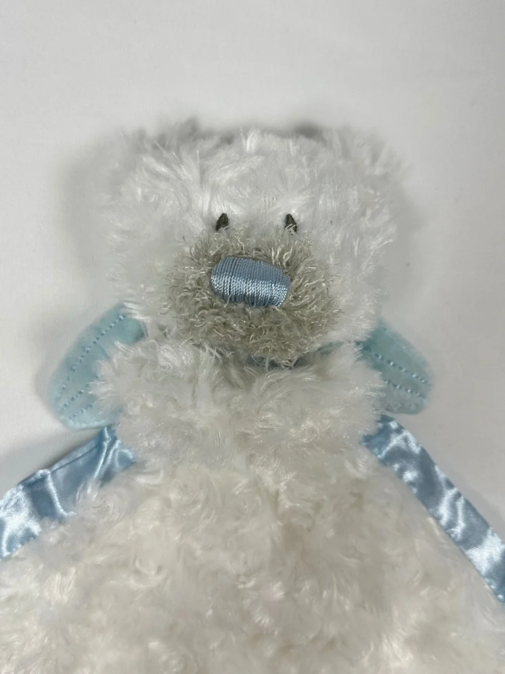 Demdaco Guardian Angle Bear Blankie White Light Blue Angel Wings Satin Trim